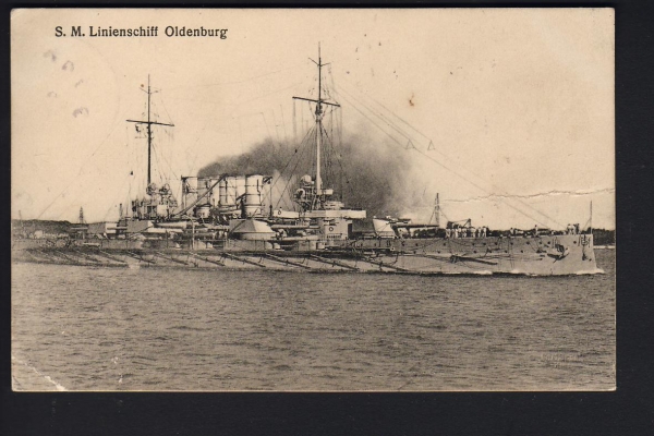 Postcard Battleship Oldenburg 1. WW ! Imperial Navy , Fieldpost 1914
