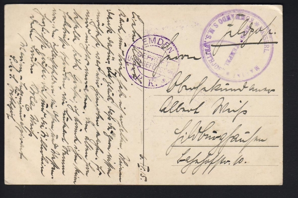 Postkarte des Schlachtschiffes Westfalen , kaiserliche Marine Briefstempel , Feldpost !