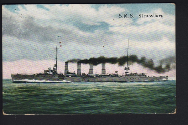 Postkarte des Kreuzers Strassburg , kaiserliche Marine ! Marine Schiffspost