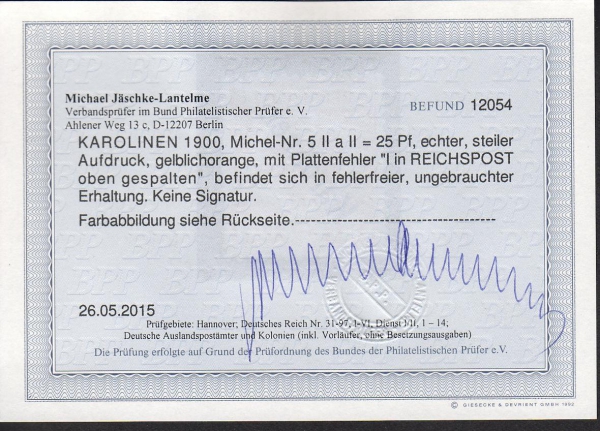 German Colony Karolinen Nr. 5 II a , proofed !