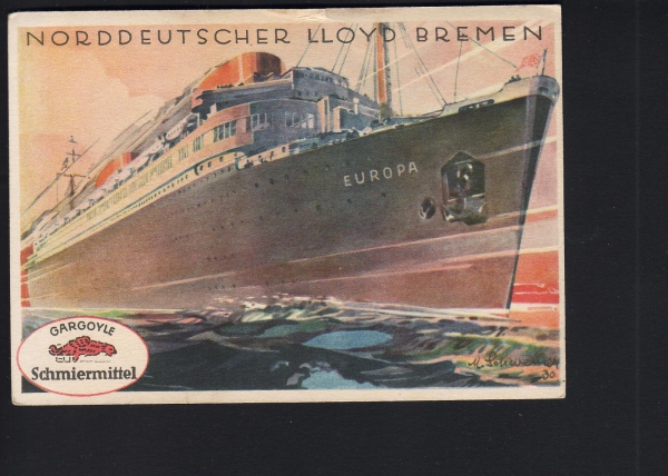 Gargoyle Werbe-Postkarte des Transantlantik Liners Europa des Norddeutschen Lloyd